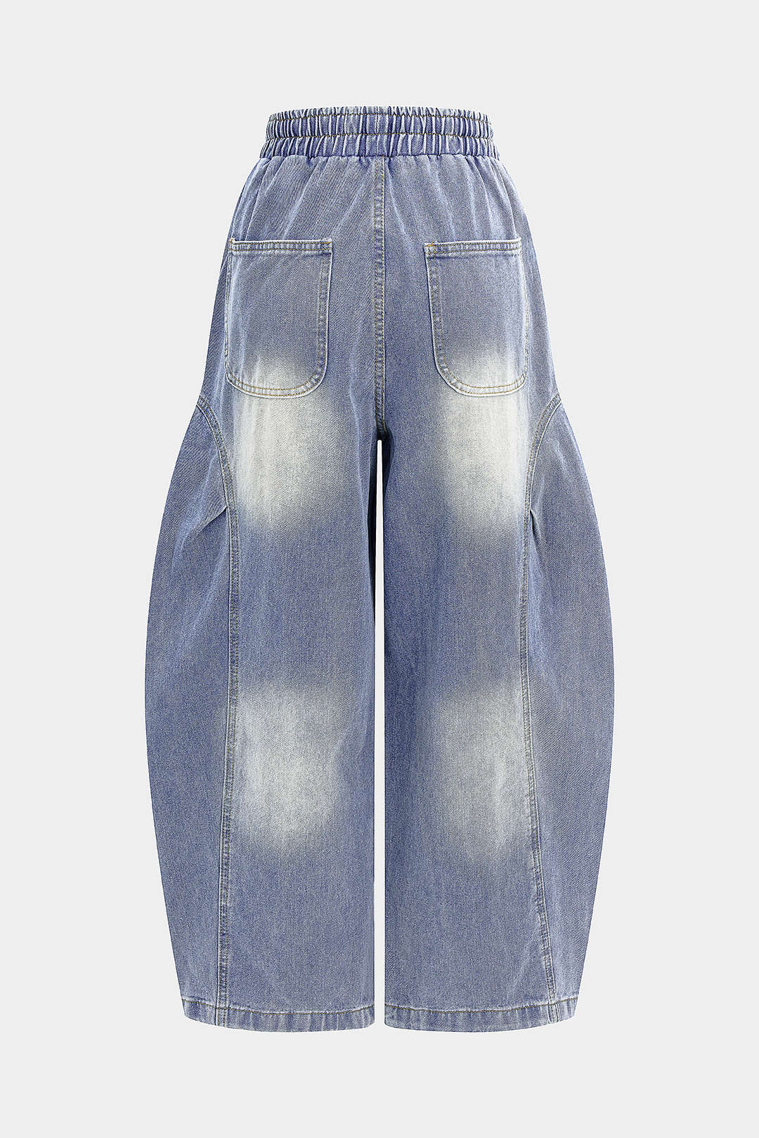 Denim Drawstring Shirred Waistband Jeans - Weenar