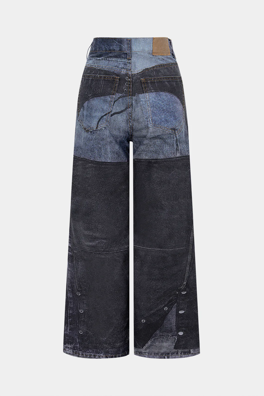 Denim Retro Print Straight Wide Leg Jeans - Weenar