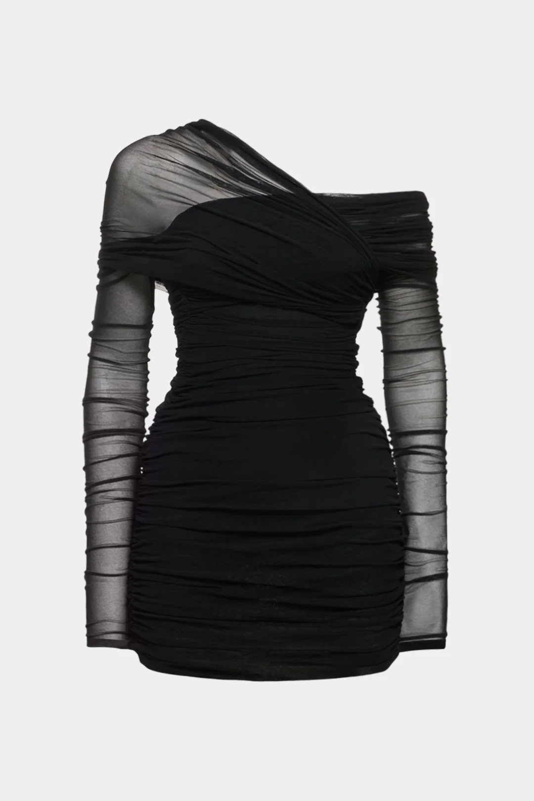 Plus Size Mesh One Shoulder Long Sleeve Mini Dress - Weenar