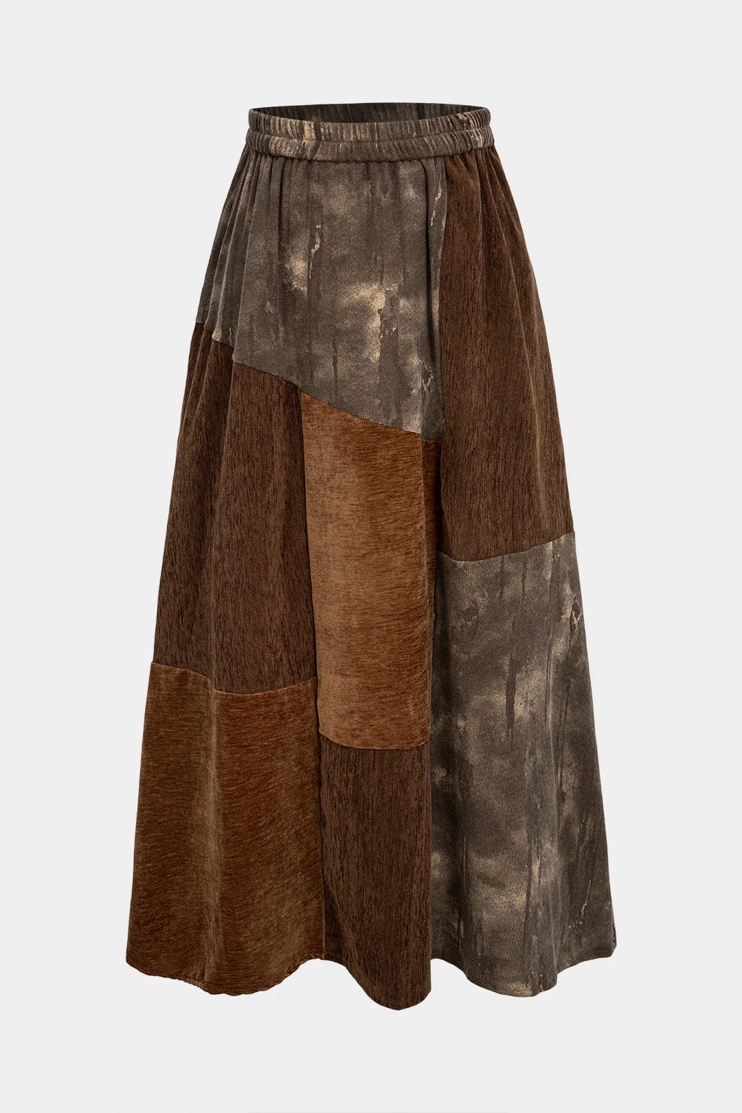Abstract Contrast Print Patchwork Shirred Waistband Skirt - Weenar