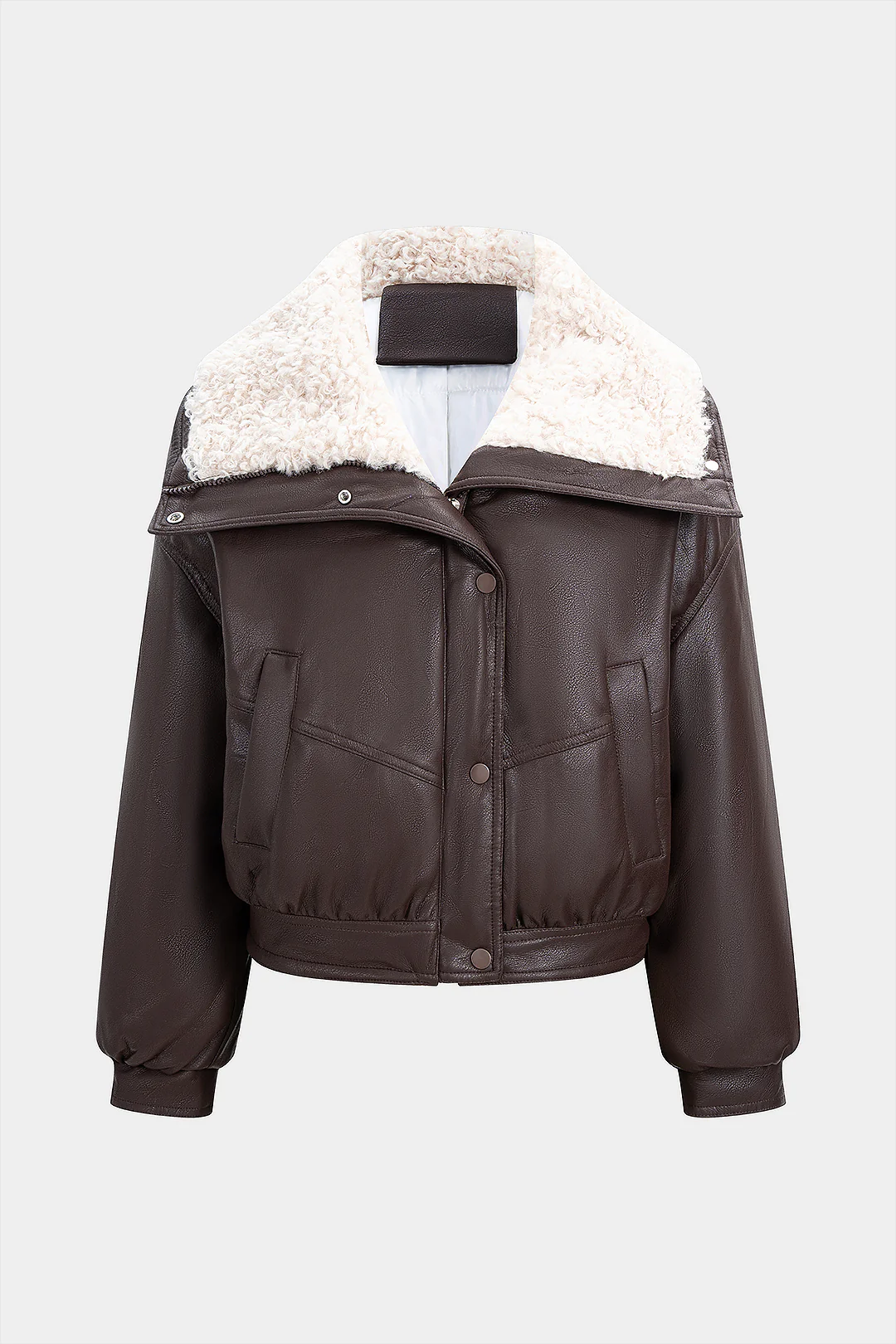 Faux Leather Patchwork Zipper Pocket Puffer - Weenar