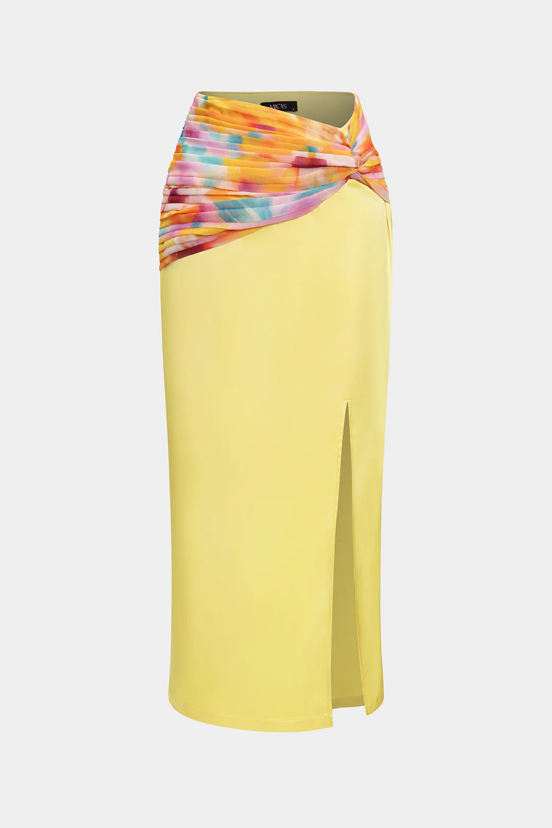 Ombre Print Chiffon Satin Ruched Twist Knot Split Skirt - Weenar