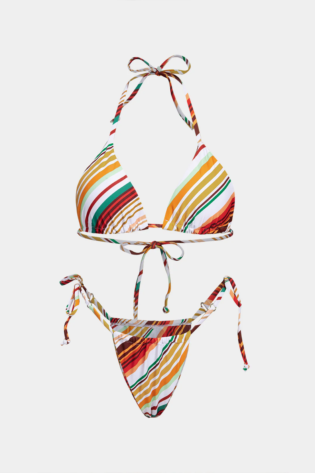 Striped Halter Tie-Up Backless Bikini Set - Weenar