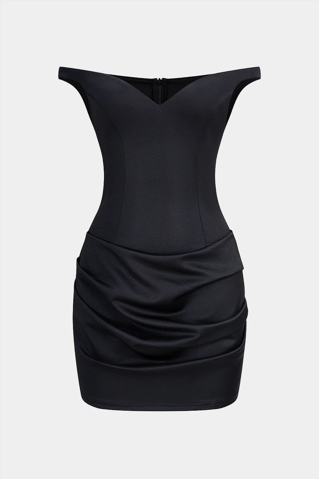 Solid V-Neck Ruched Sleeveless Mini Dress - Weenar
