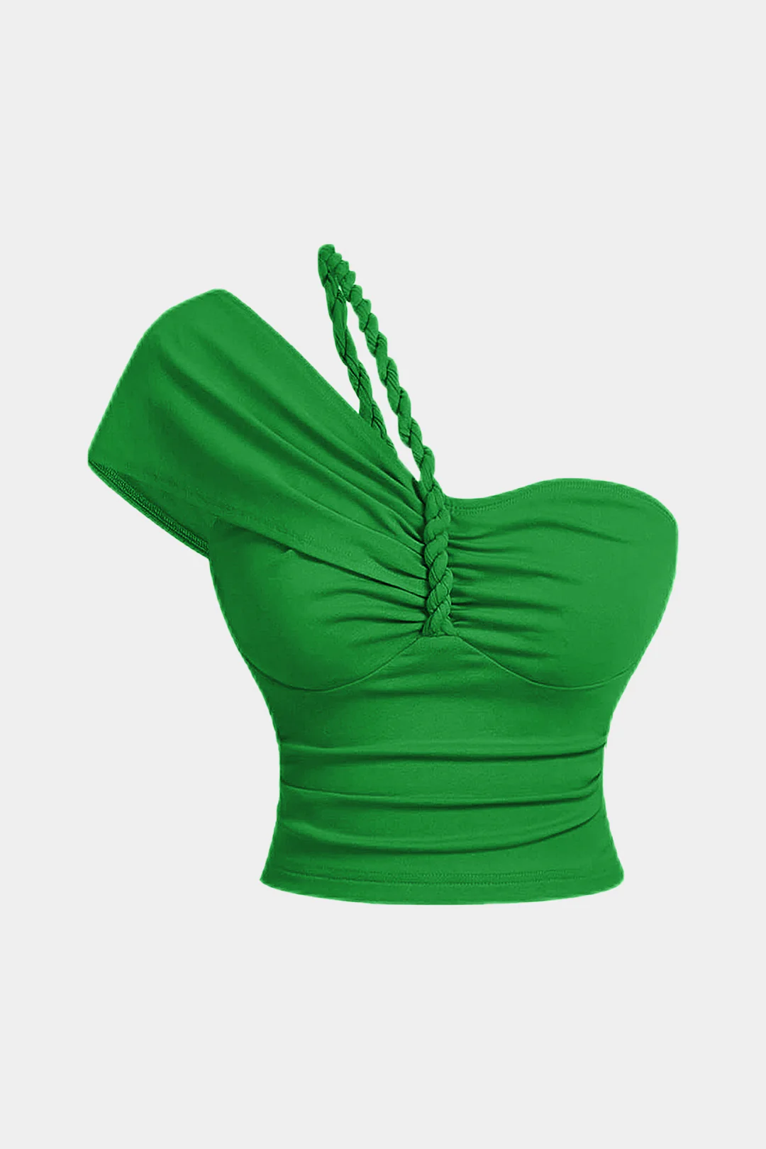 Ruched Braided Asymmetrical Short Sleeve T-Shirt - Weenar