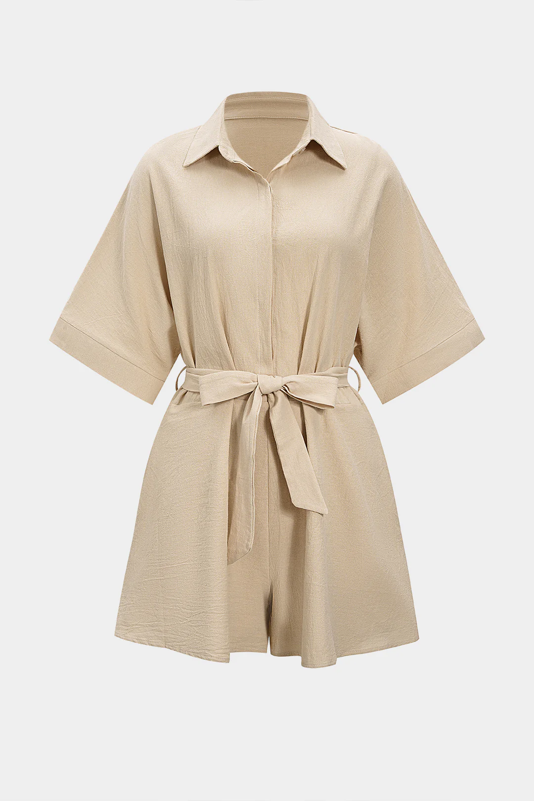 Solid Belted Short-Sleeve Romper - Weenar