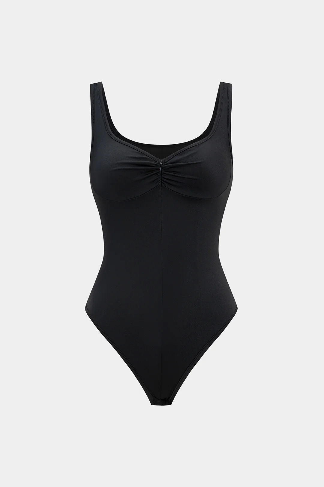 Solid Ruched Zipper Sleeveless Bodysuit - Weenar