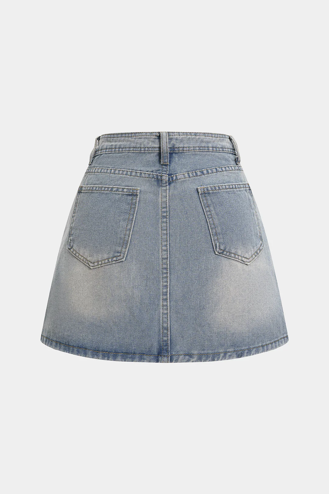 Denim Patchwork Lace Trim Asymmetrical High Waist Skirt - Weenar