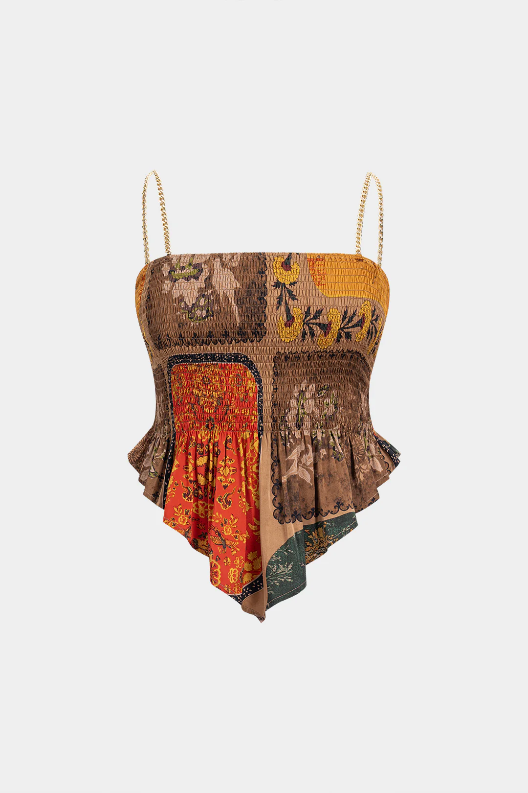 Plus Size Bohemian Print Chain Shirred Cami Top - Weenar