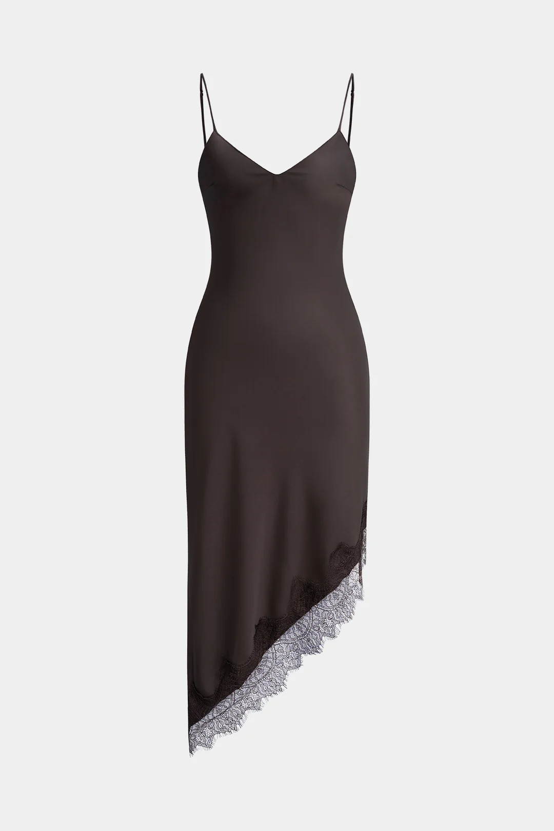 Satin Lace Trim Asymmetrical Sleeveless Midi Dress - Weenar