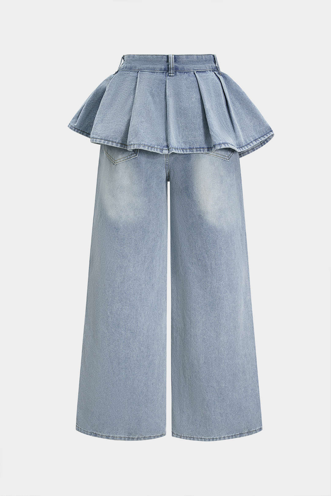 Denim Ruffle Pocket Straight Leg Trousers - Weenar