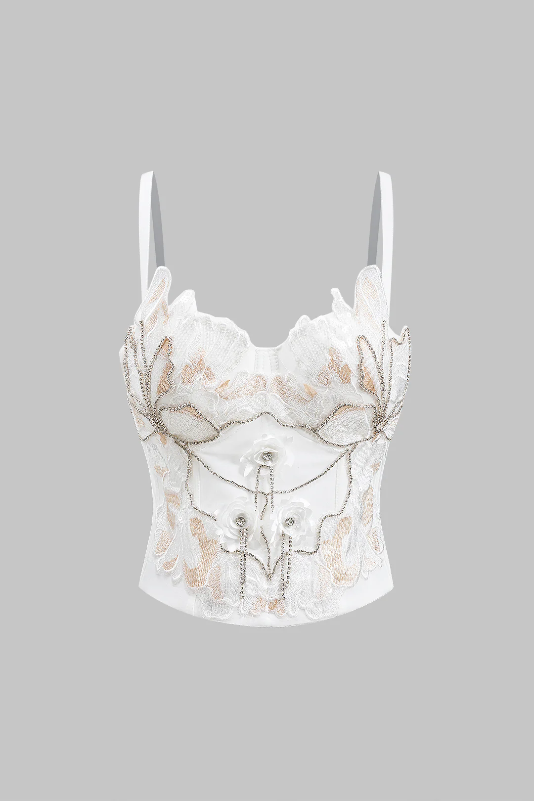 Bustier 3D Floral Embroidery Rhinestone Cami Top - Weenar