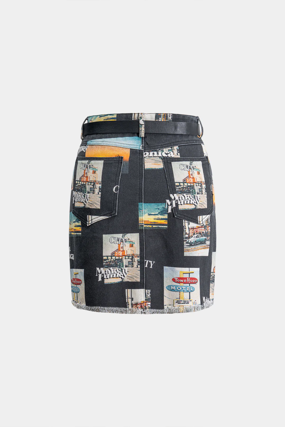 Denim Letter Print Frayed High Waist Skirt - Weenar