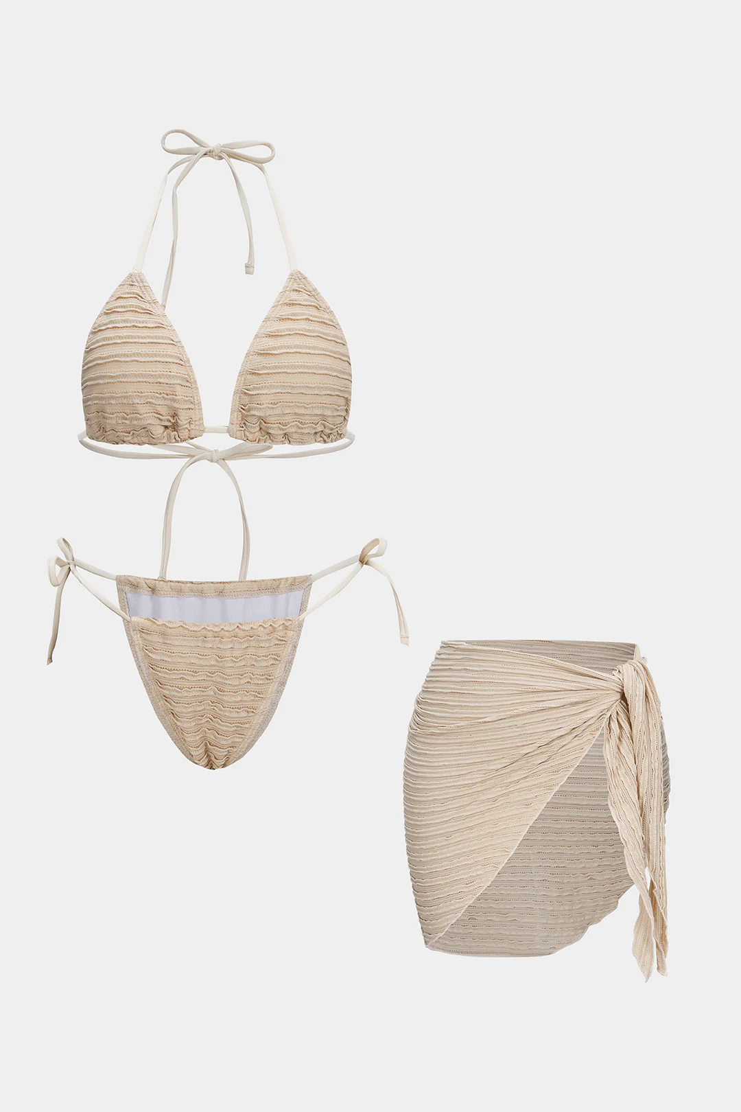 Textured Halter Tie-Up Bikini Set - Weenar