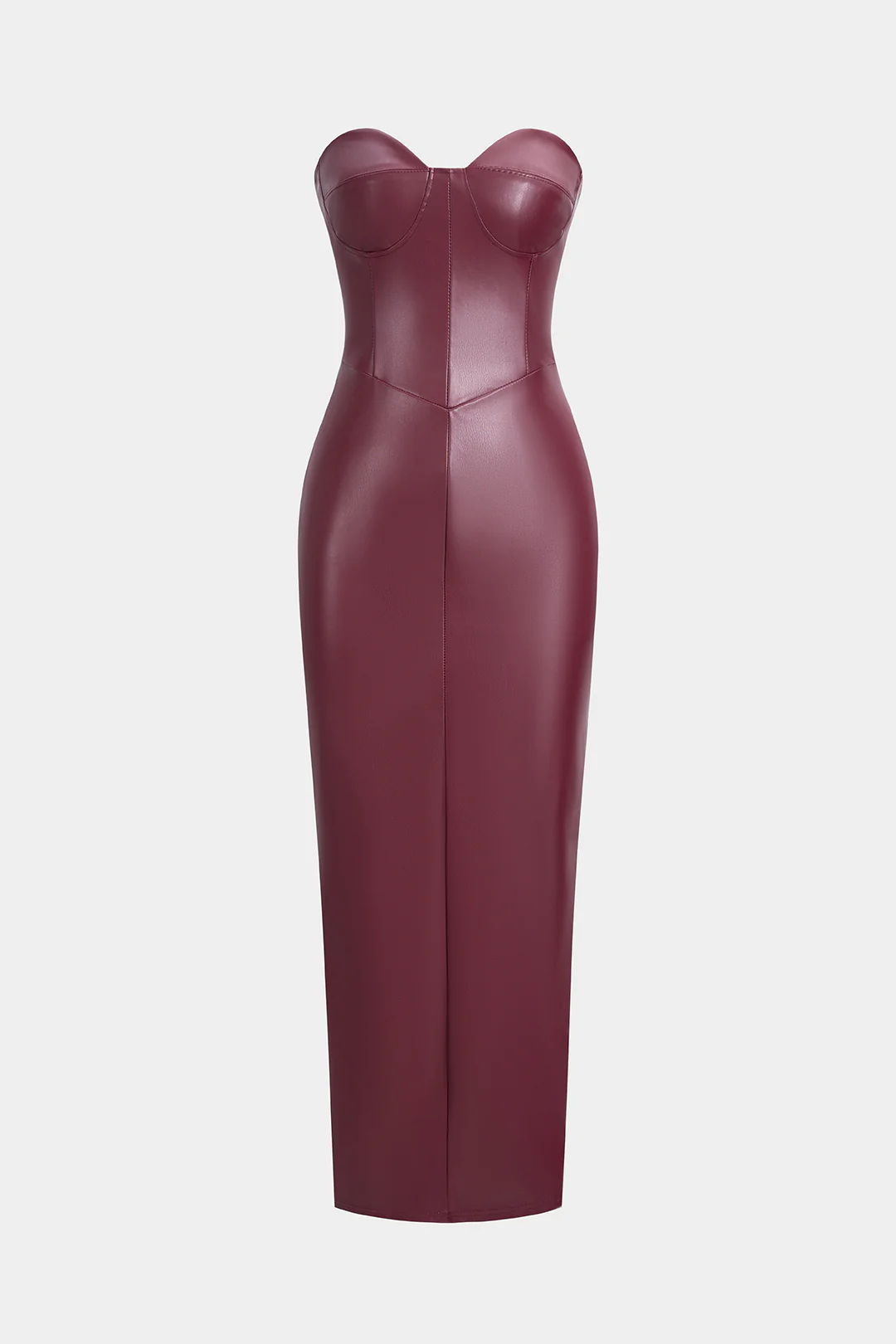 Faux Leather Strapless Sleeveless Maxi Dress - Weenar