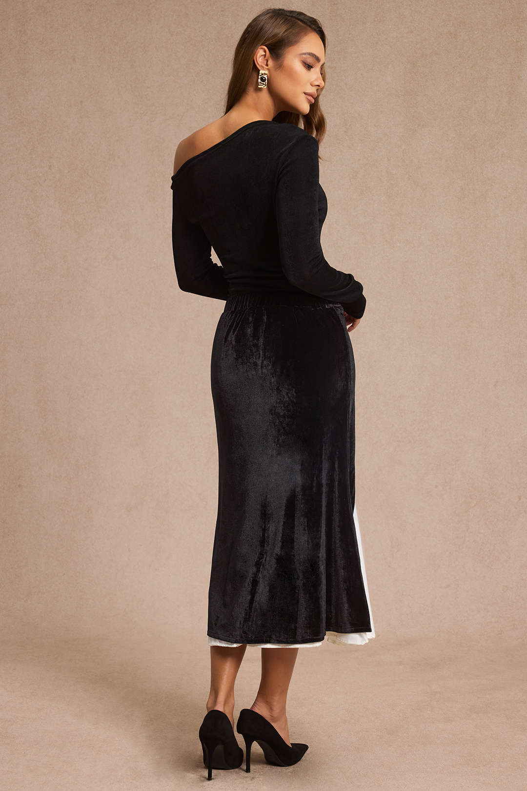 Velvet Patchwork Asymmetrical High Waist Skirt - Weenar