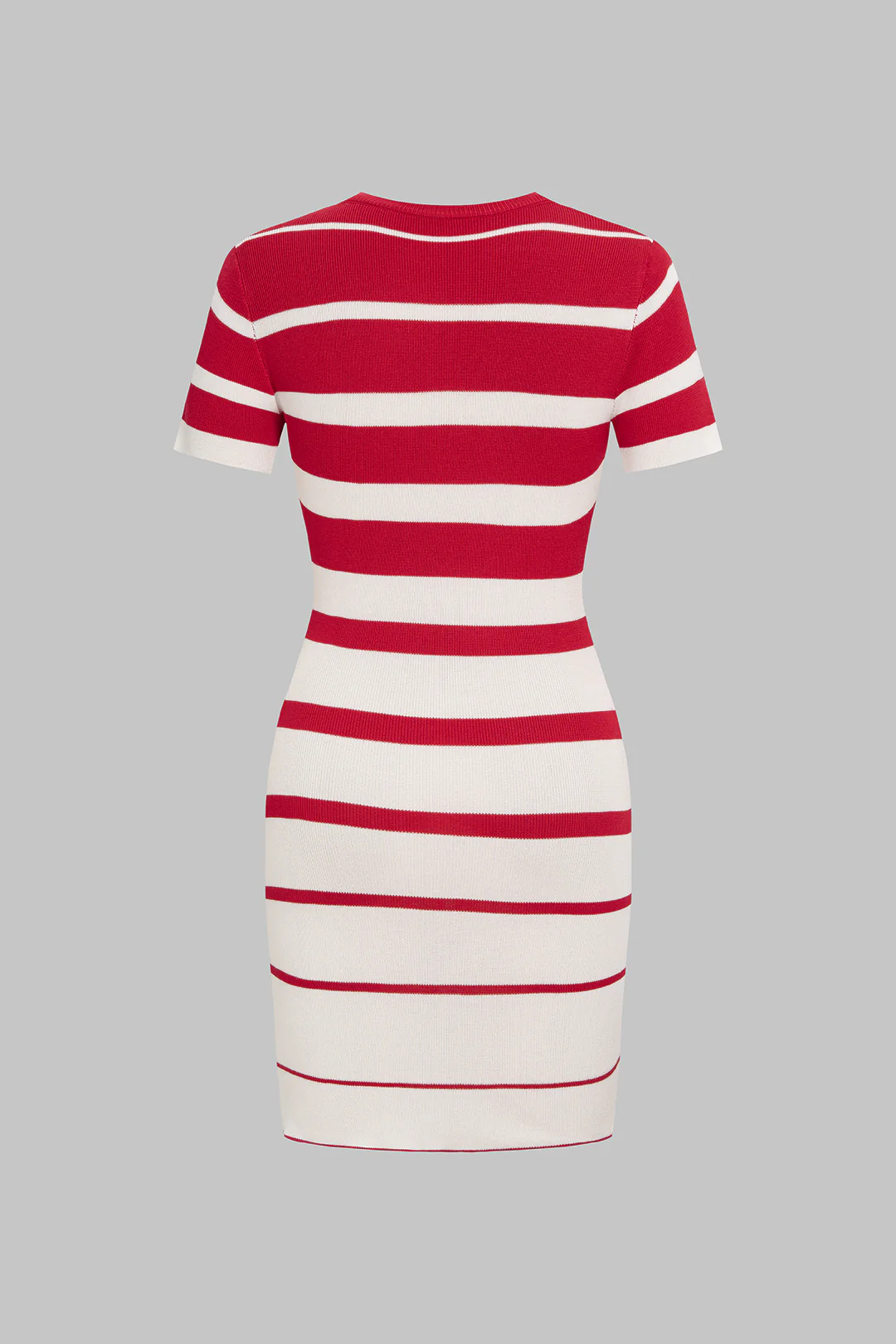 Knit Contrast Striped Round Neck Short Sleeve Dress - Weenar