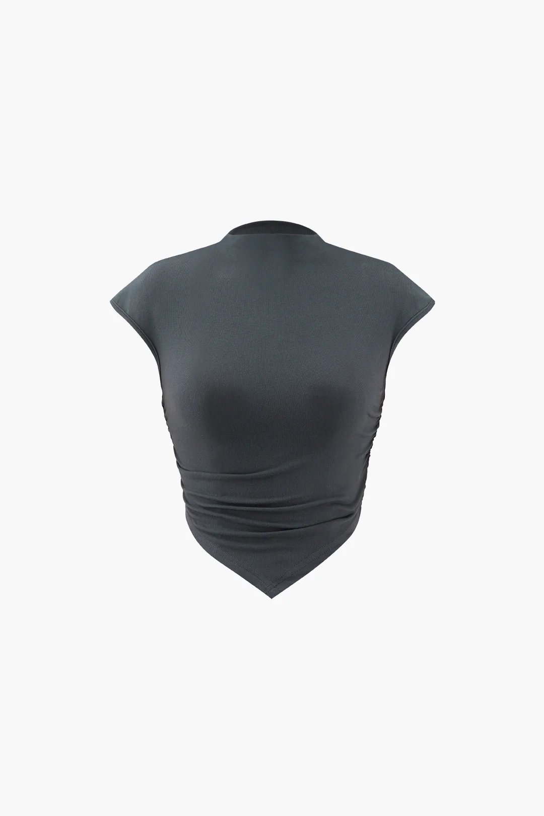 Round Neck Irregular Ruched Short Sleeve T-Shirt - Weenar