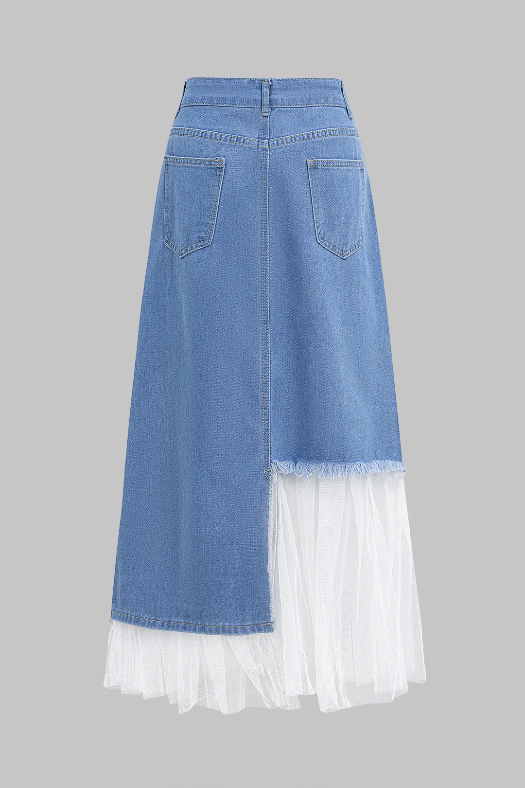Denim Asymmetrical Patchwork High Waist Skirt - Weenar
