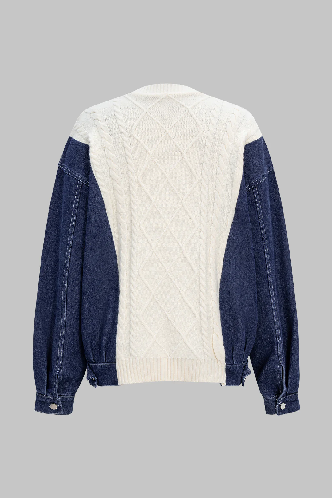 Patchwork Button Cable Sweater Cardigan - Weenar