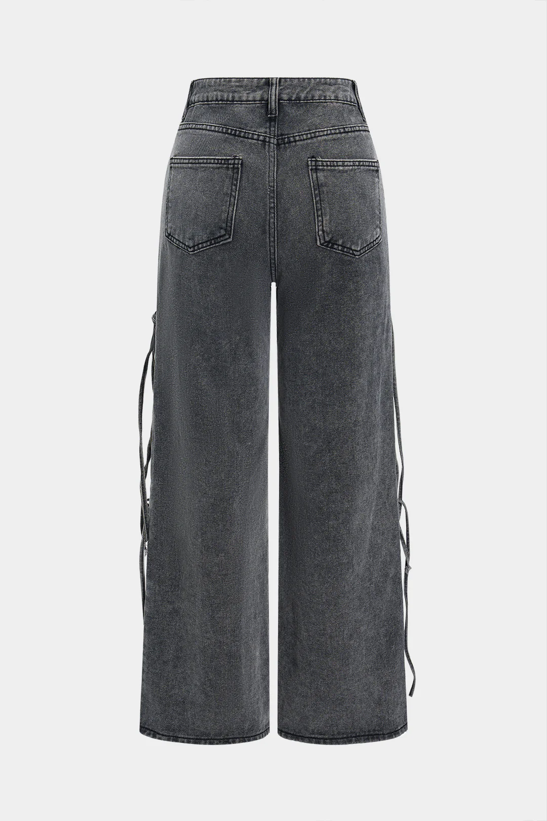 Denim Washed Lace-Up Wide Leg Jeans - Weenar