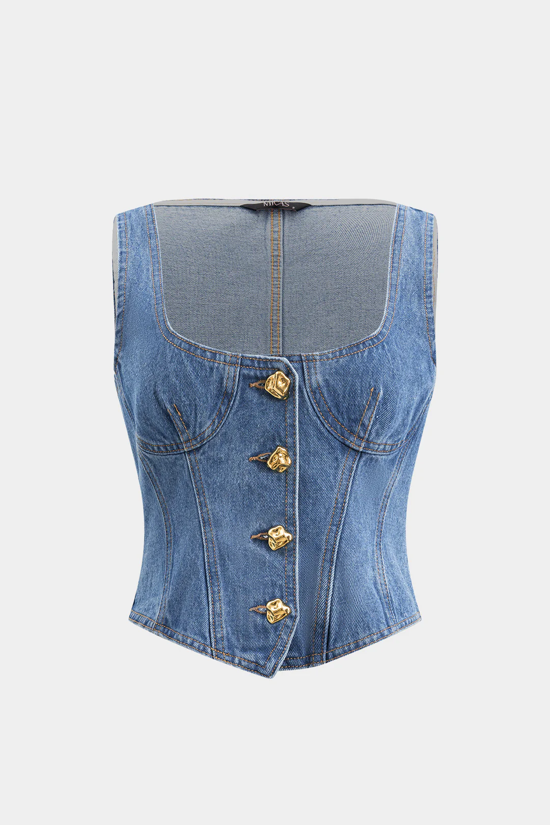Denim Button Bustier Square Neck Crop Top - Weenar