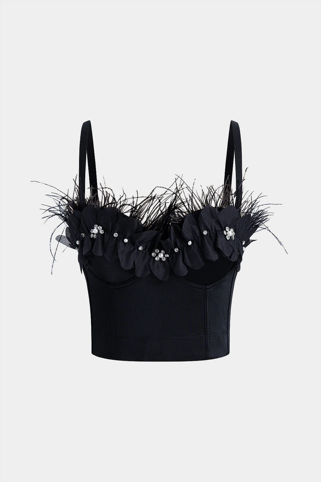 Pearls Rhinestone Decor  3D Flower Buckle Cami Top - Weenar