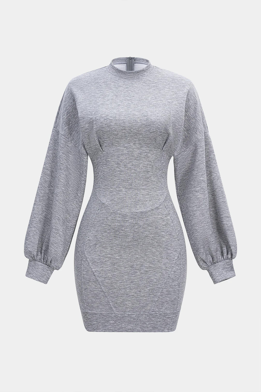 Lantern Sleeve Zipper Mini Dress - Weenar