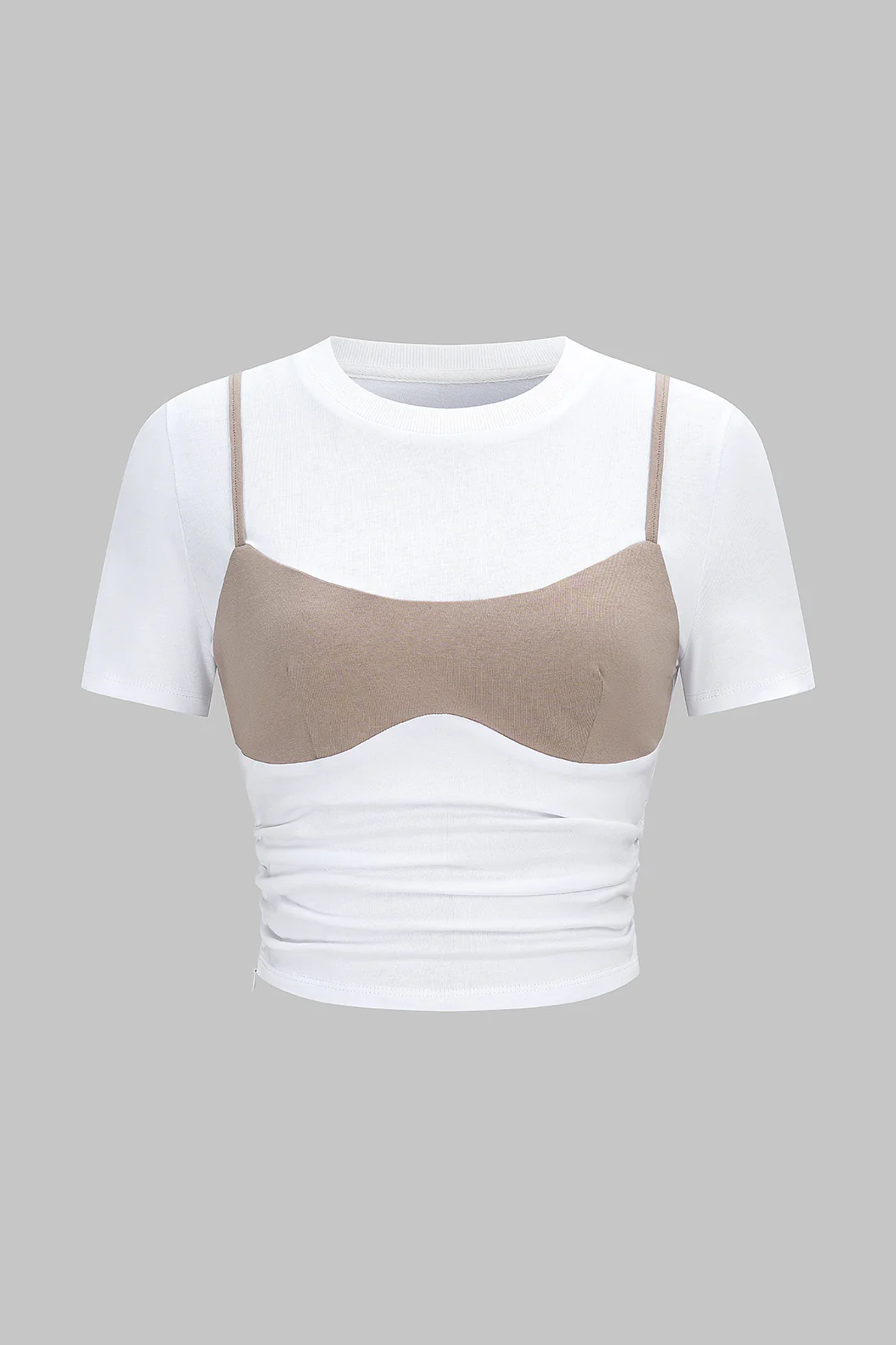 Patchwork Ruched Short Sleeve T-Shirt - Weenar