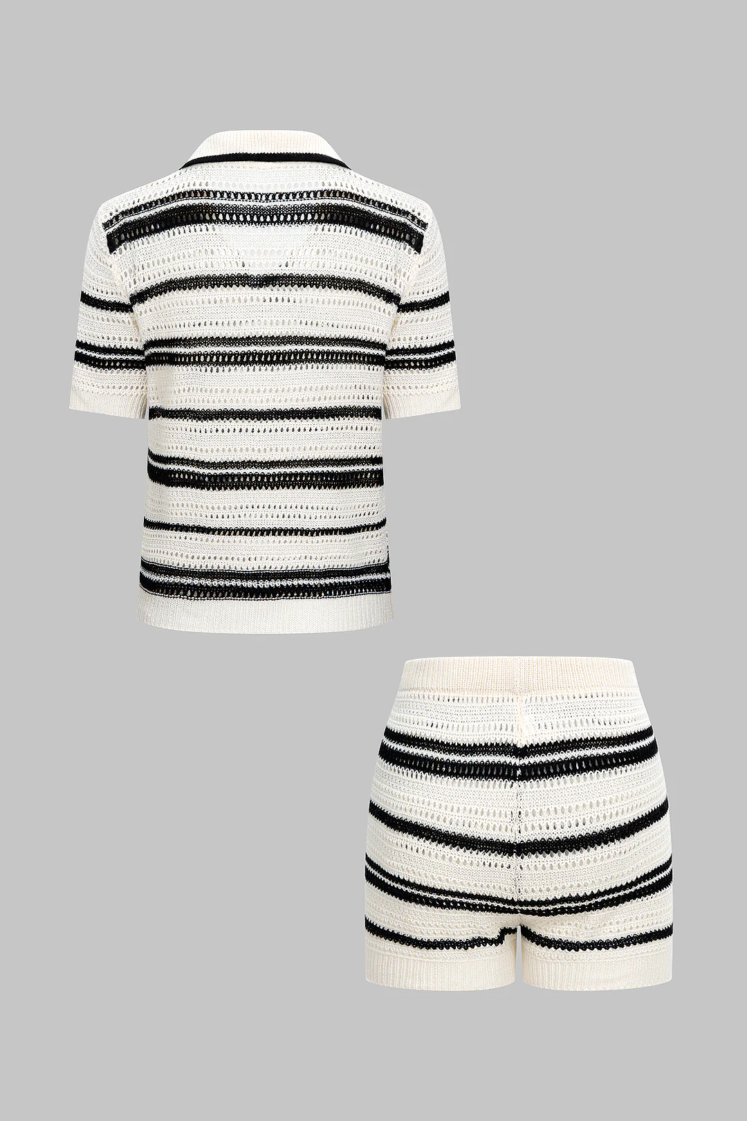 Knit Crochet Contrast Short Sleeve And Shorts Set - Weenar
