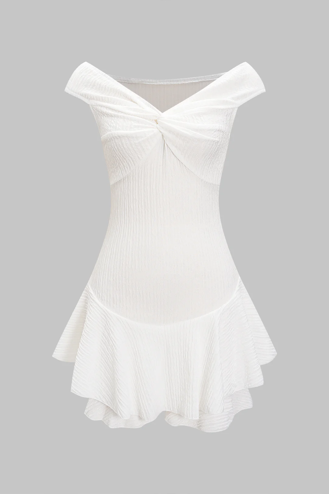 Off Shoulder Twist Knot Ruched Mini Dress - Weenar