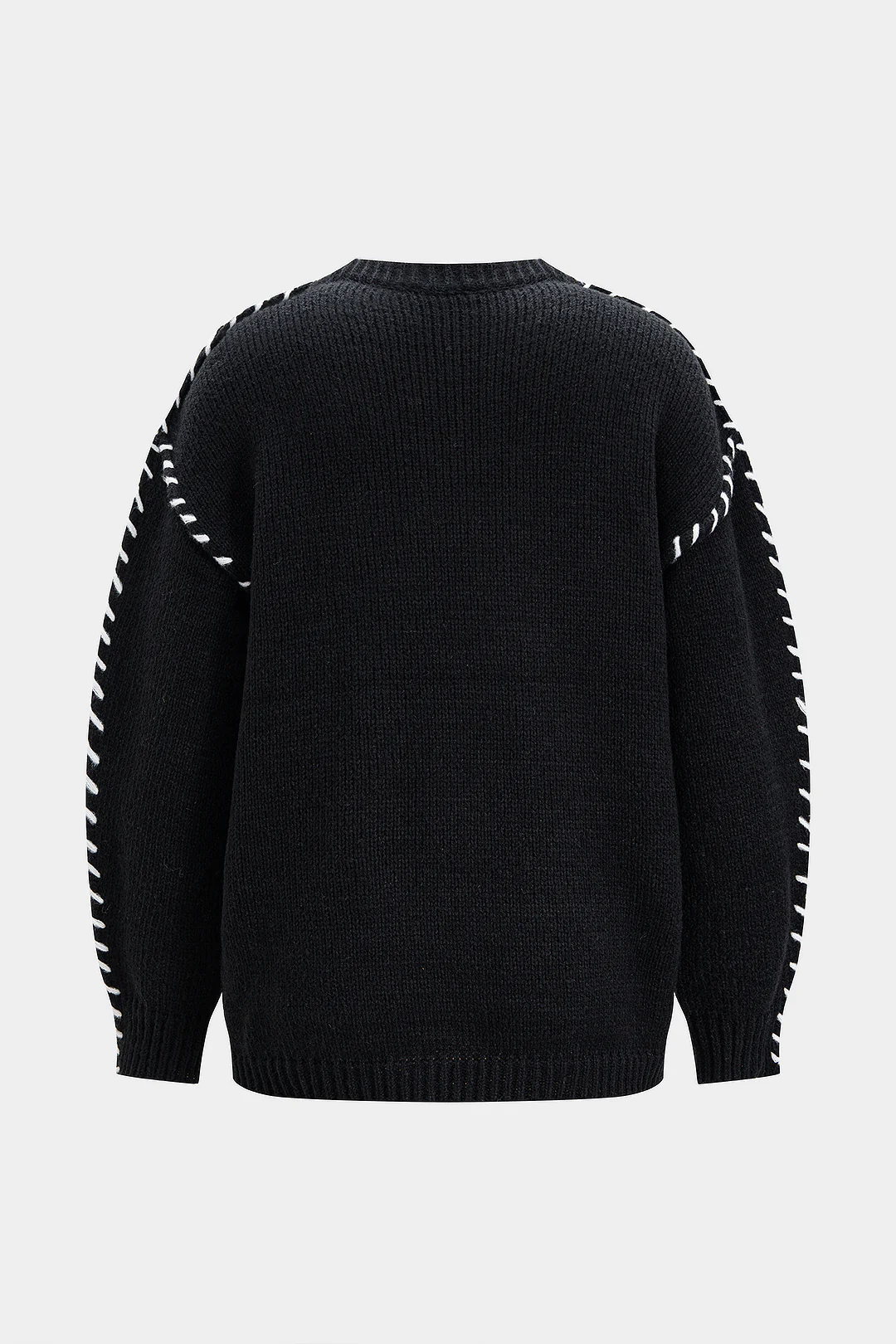 Knit Round Neck Contrast Long-Sleeve Top - Weenar