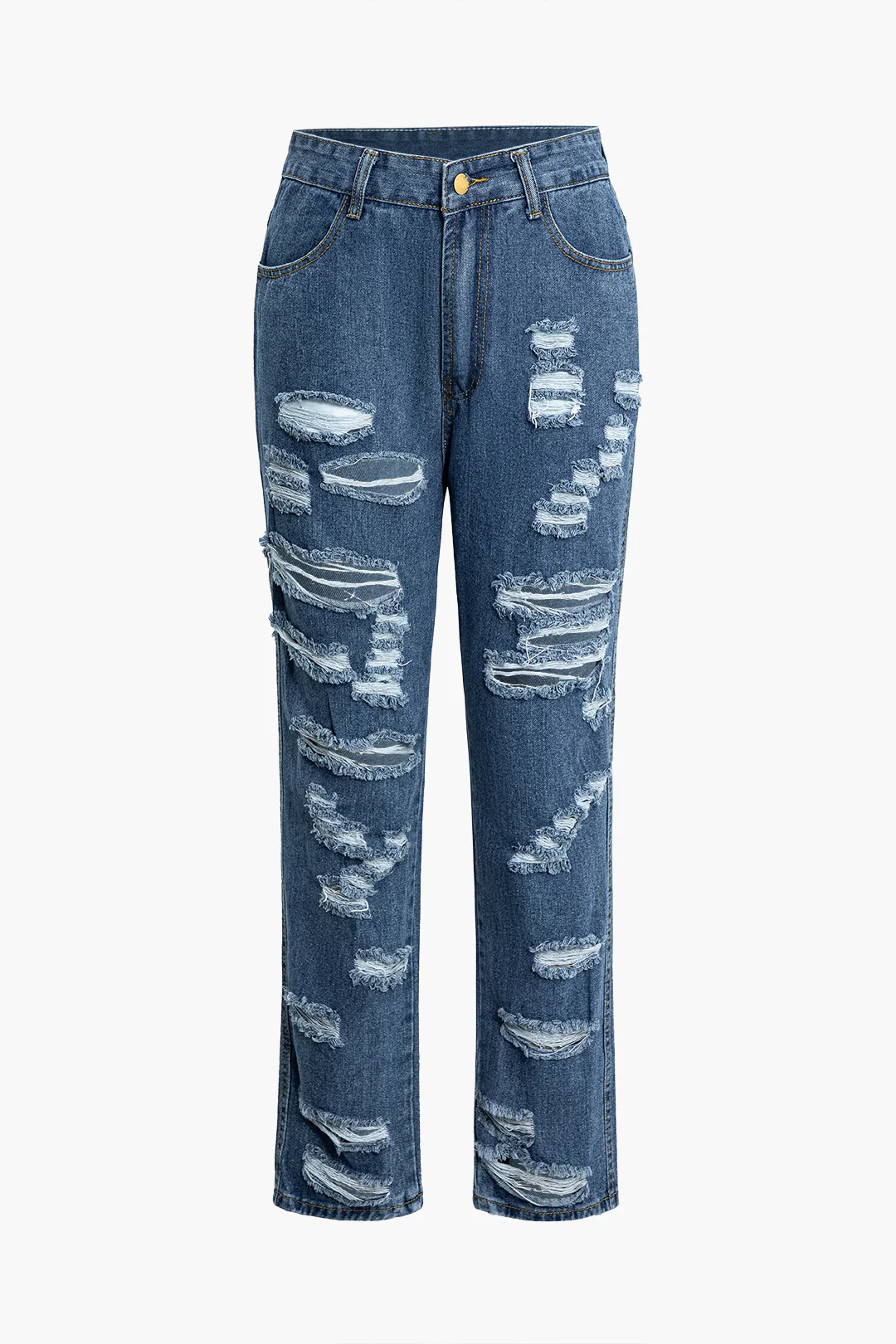 Denim Frayed Fringe Straight Leg Jeans - Weenar