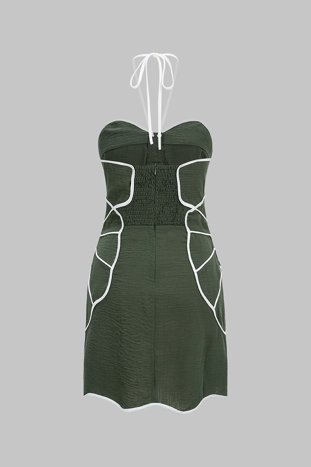 Contrast Halter Tie-Up Sleeveless Mini Dress - Weenar