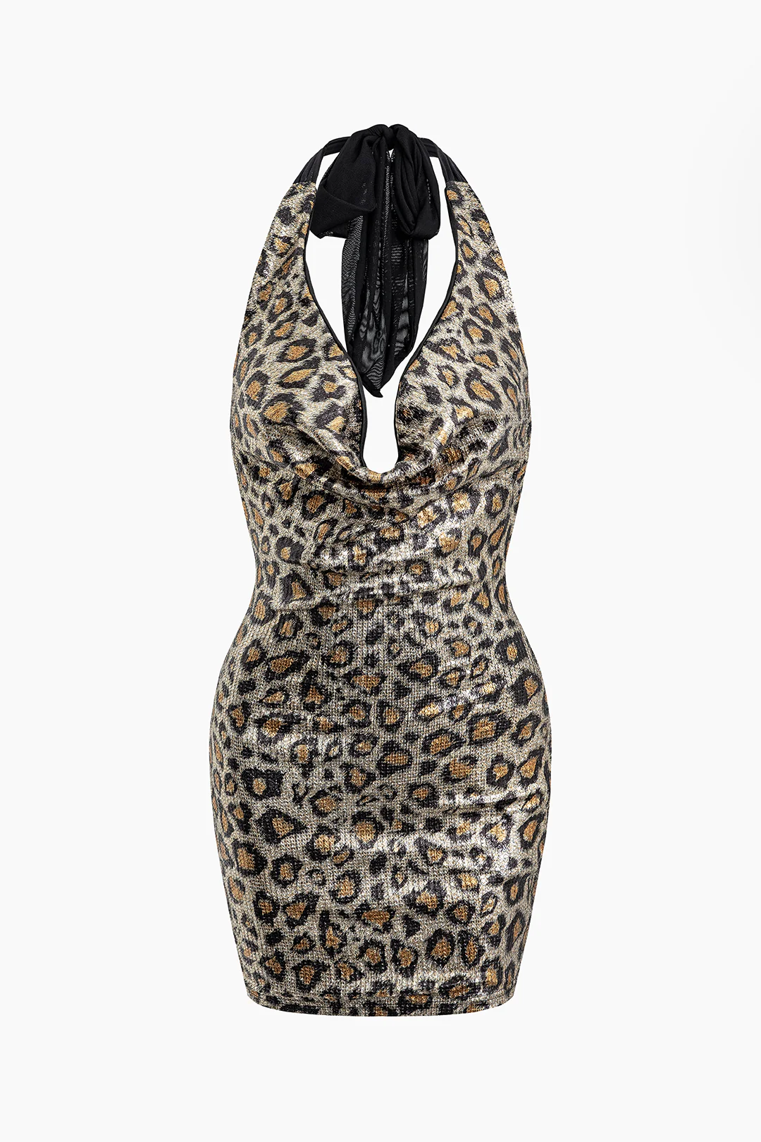 Leopard Print Halter Neck Backless Sleeveless Mini Dress - Weenar