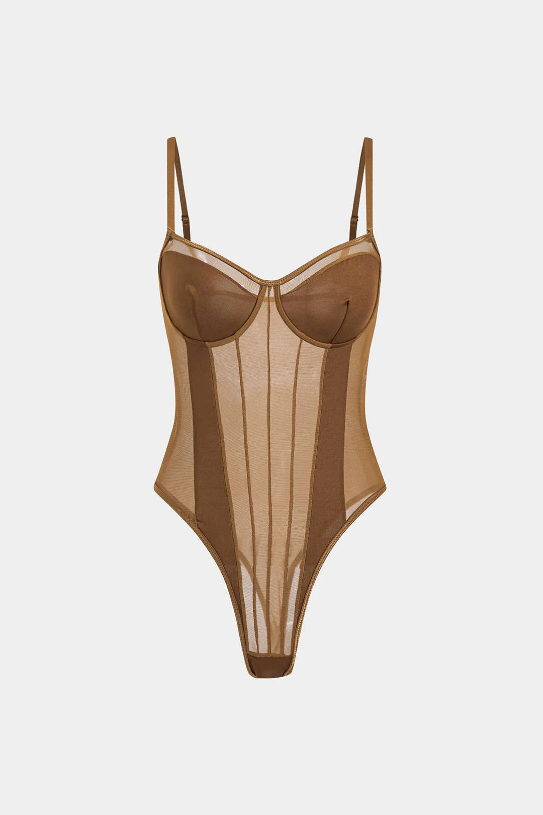 Mesh Backless Sheer Patchwork Corset Slip Bodysuit - Weenar