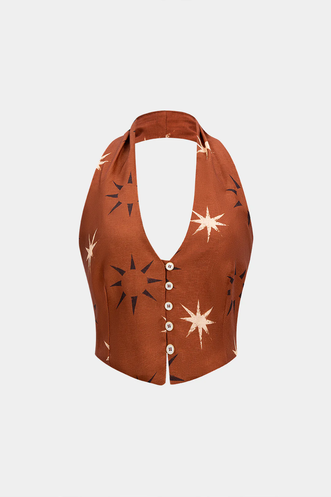 Retro Print Halter Neck Button Backless Cami Top - Weenar