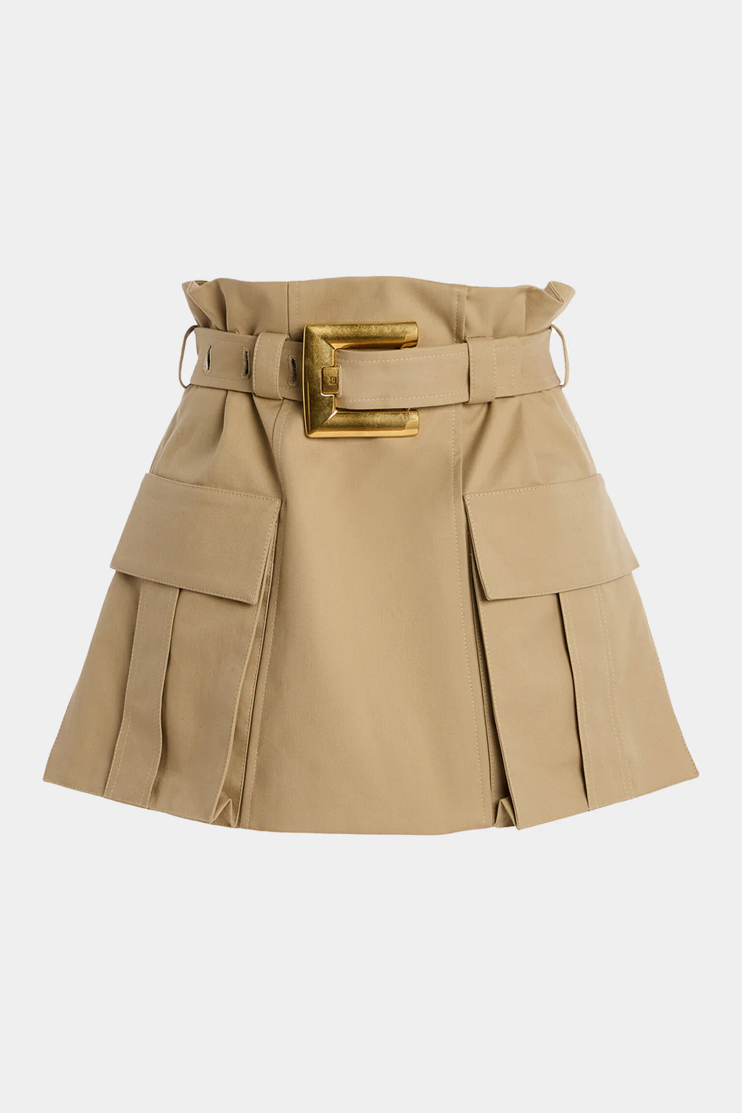 Metallic Decor Belted Ruched Zipper Detail Skirt - Weenar