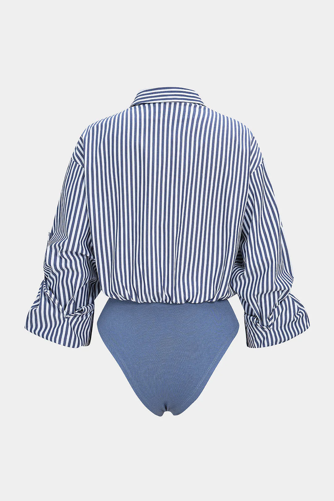 Stripes Print Button Patchwork Knotted Long Sleeve Bodysuit - Weenar