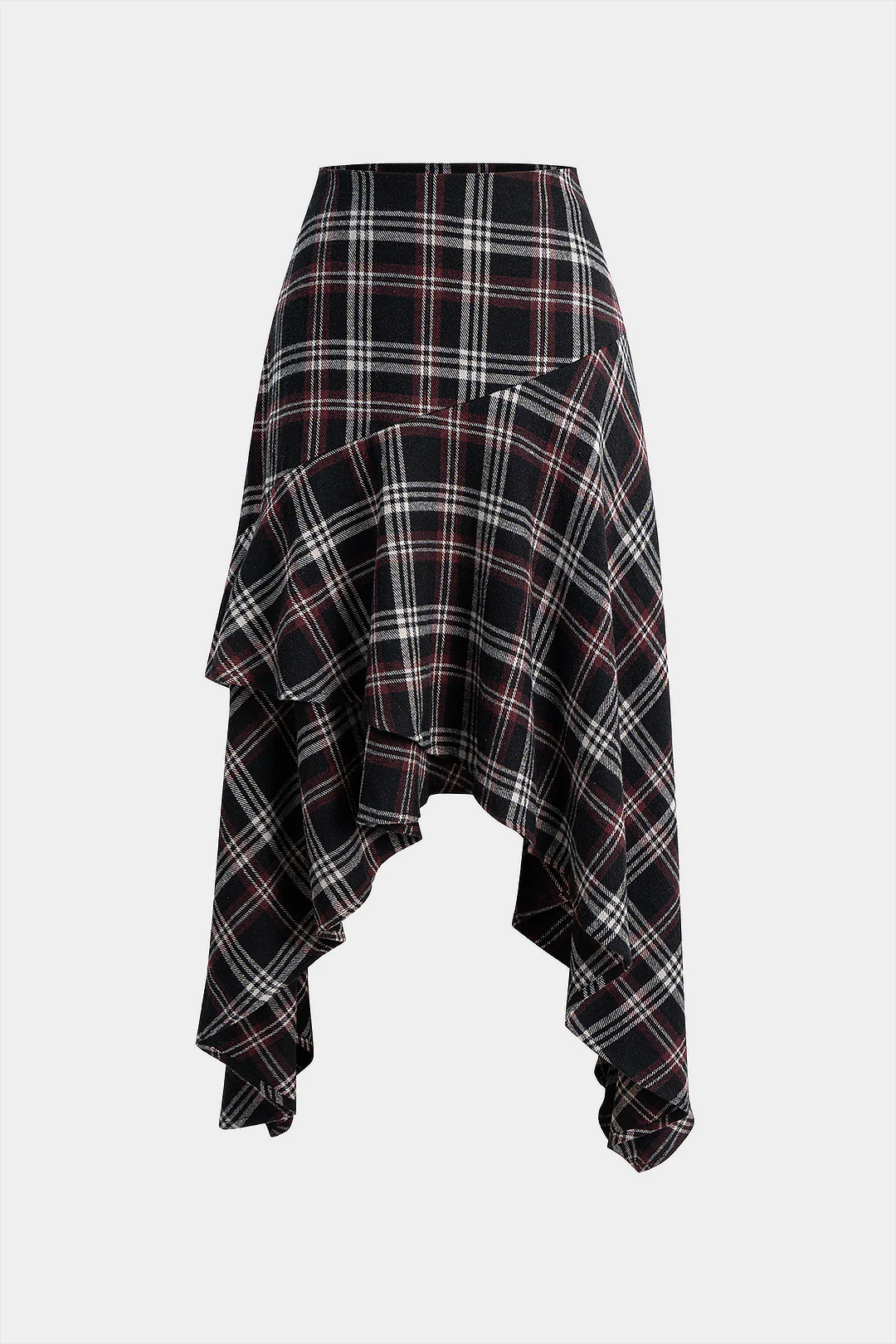 Plaid Print Asymmetrical Irregular Hem Skirt - Weenar