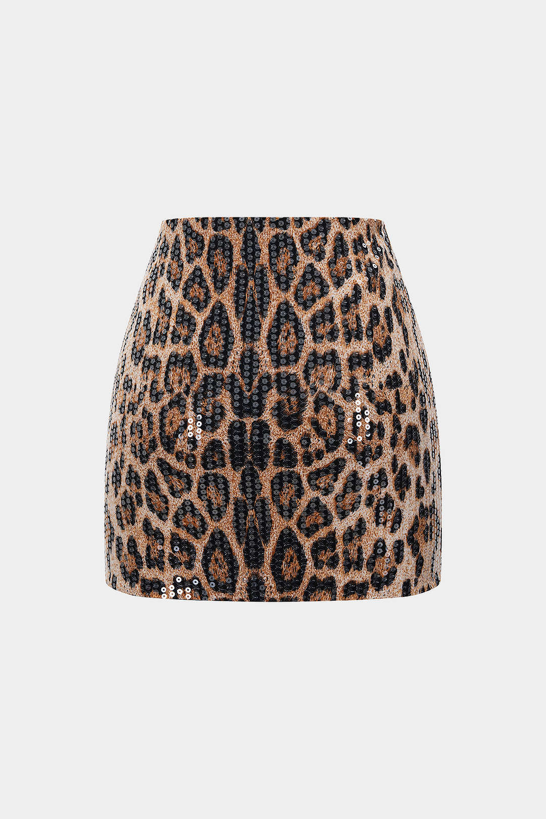 Leopard Print Sequin High Waist Mini Skirt - Weenar