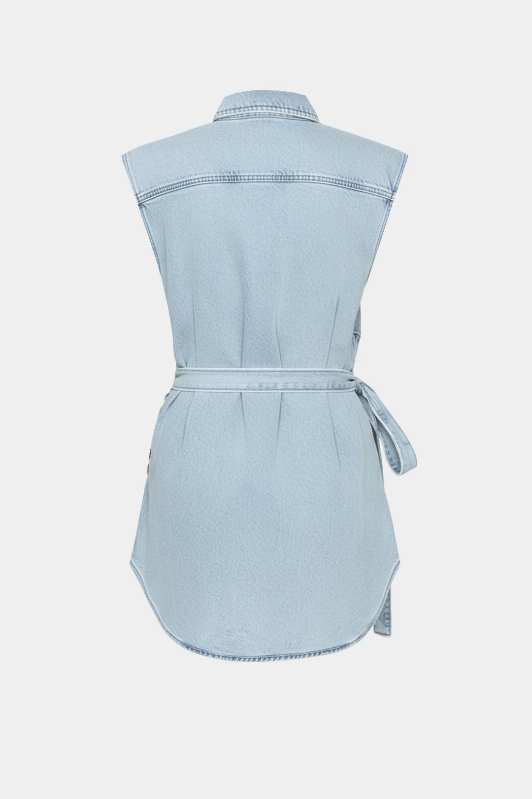 Denim Lapel Asymmetrical Tie-Up Sleeveless Shirt - Weenar