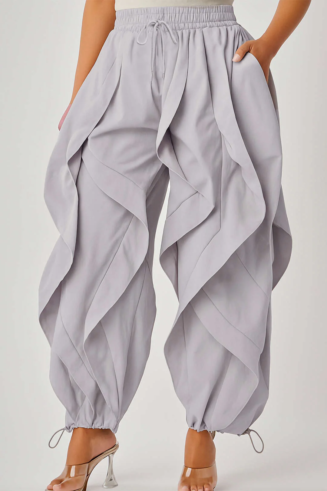 Drawstring Ruffle Trousers - Weenar