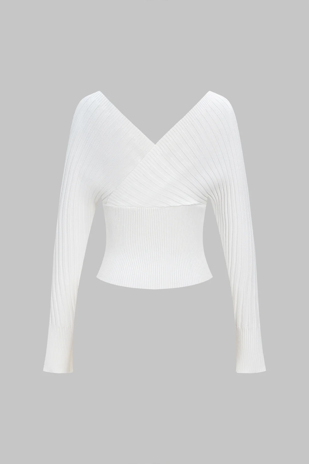 Knit V-Neck Crossed Long-Sleeve Top - Weenar