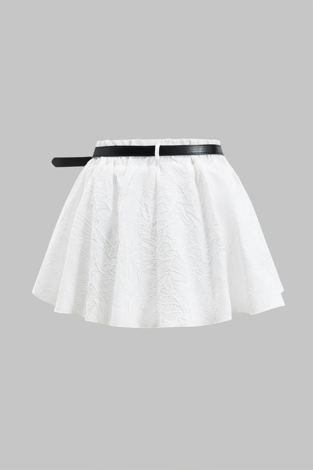 Solid Ruched Belted Skirt - Weenar