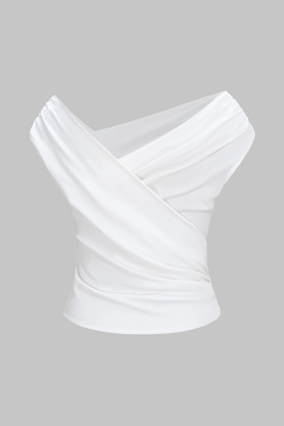 Asymmetrical V-Neck Ruched Sleeveless T-Shirt - Weenar