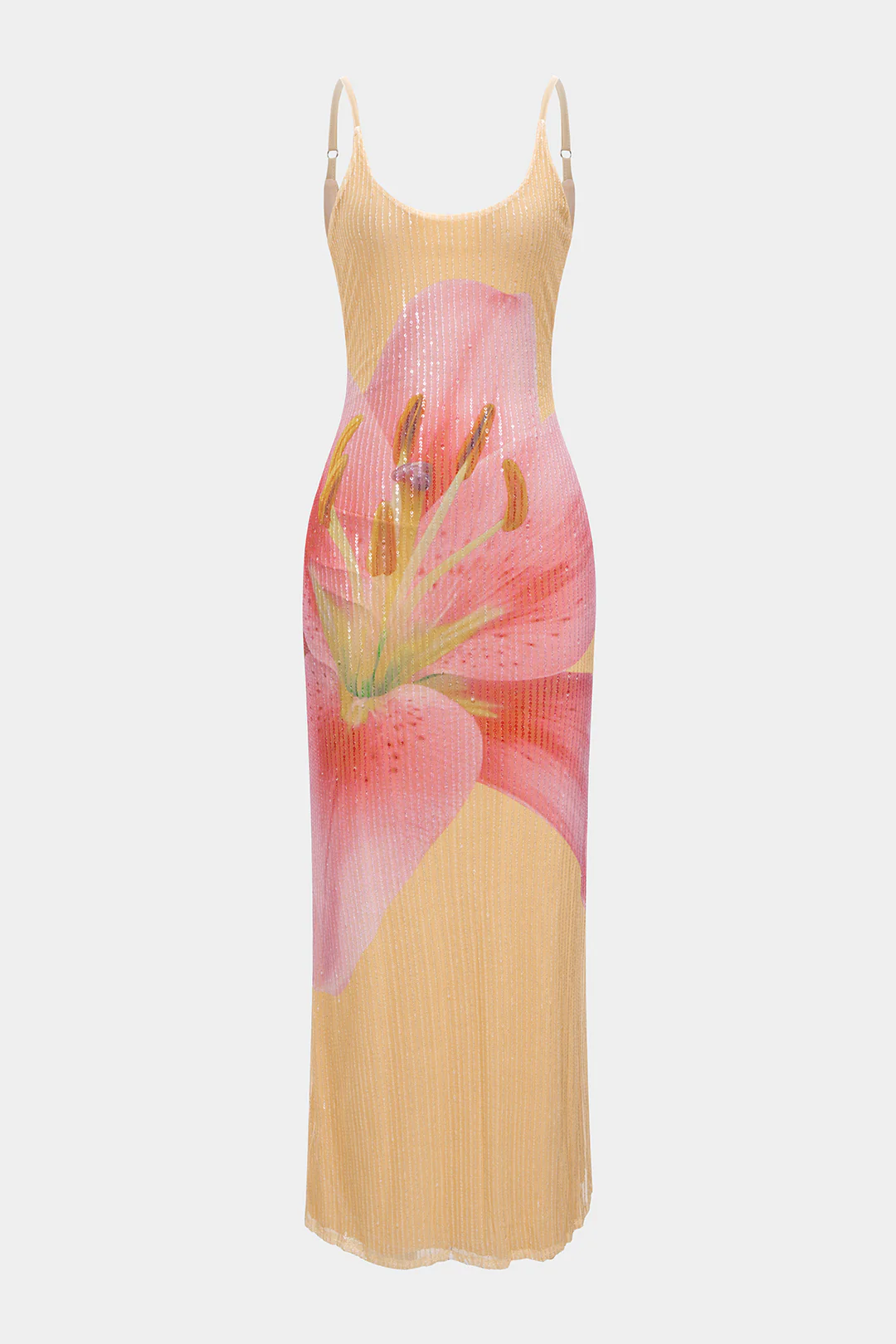 Floral Print Round Neck Backless Zipper Sleeveless Midi Dress - Weenar