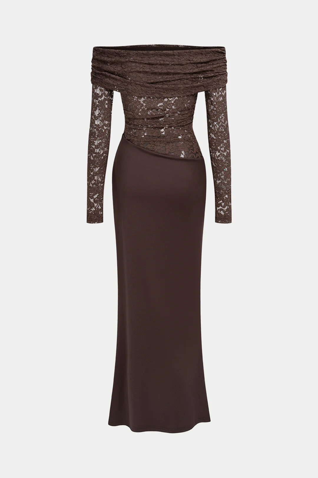 Lace Patchwork Off Shoulder Ruched Long Sleeve Maxi Dress - Weenar