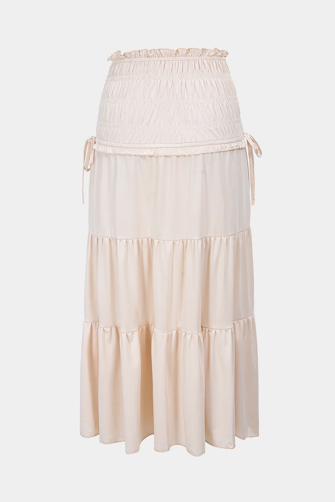 Scallop Edge Smocked Tie-Up Ruched Skirt - Weenar
