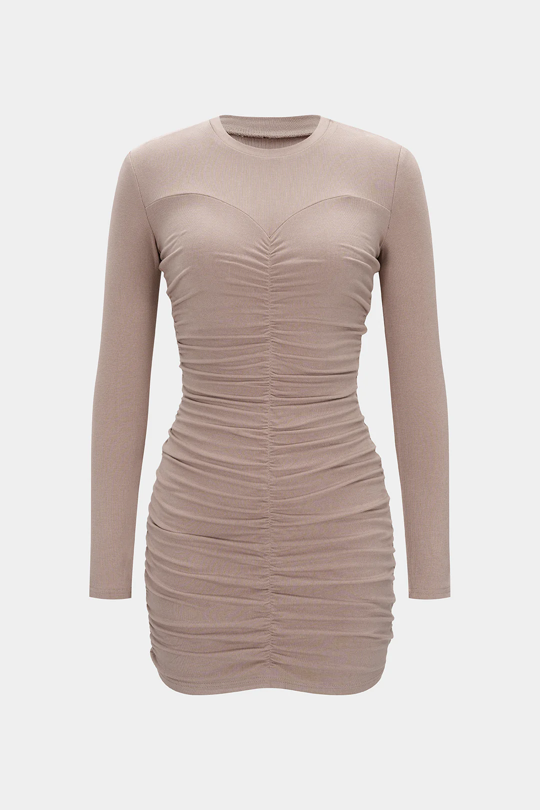 Wrinkle Ruched Long Sleeve Mini Dress - Weenar